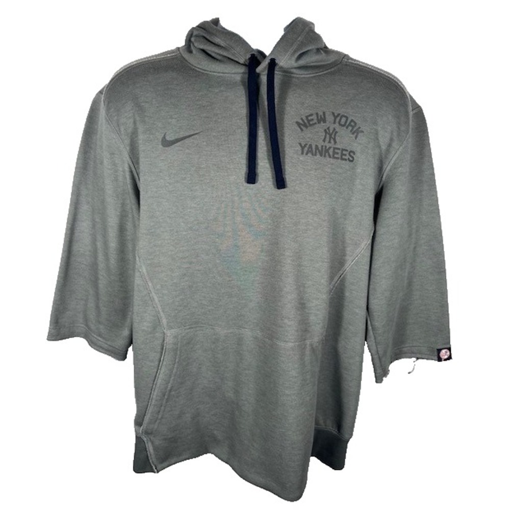 Nike Mens Sz M New York Yankees Baseball Half Sleeve Hoodie Gym Gray-1304